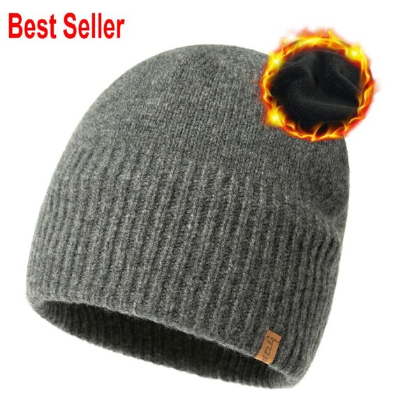 Oversized Merino Wool Beanie Fleece Lined Cuffed Fisherman Cap Classic